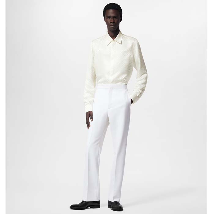 Louis Vuitton Men LV Monogram Long-Sleeved Silk Shirt White 1AFJUE