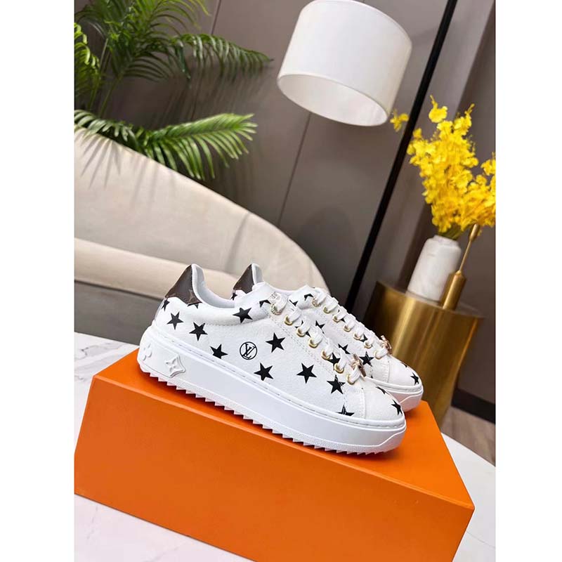 Louis Vuitton LV Unisex Time Out Sneaker Black White Printed Canvas Rubber Outsole