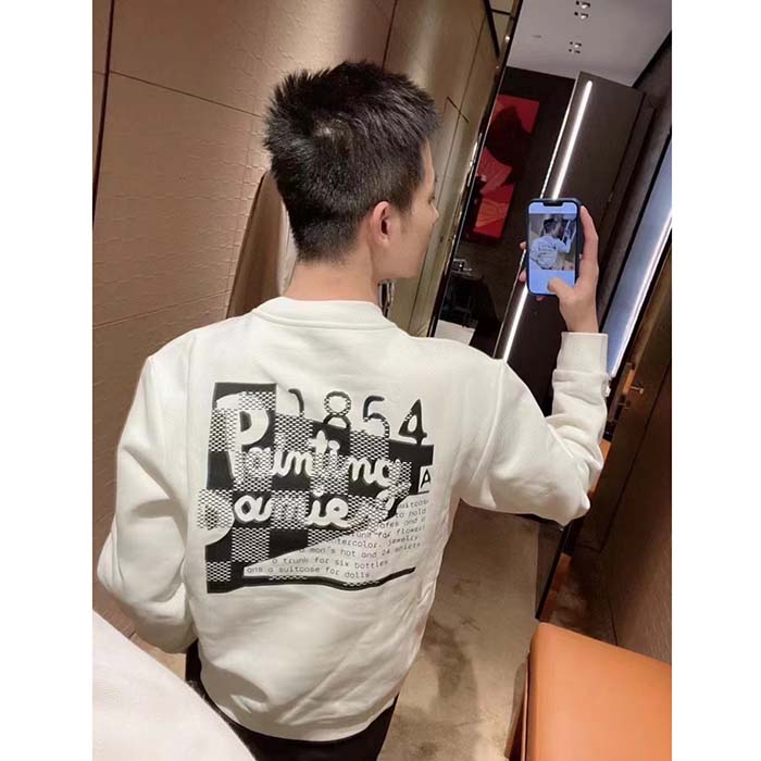 Louis Vuitton Men LV Cotton Sweatshirt Regular Fit Malletier International Brushed Jersey Milky White