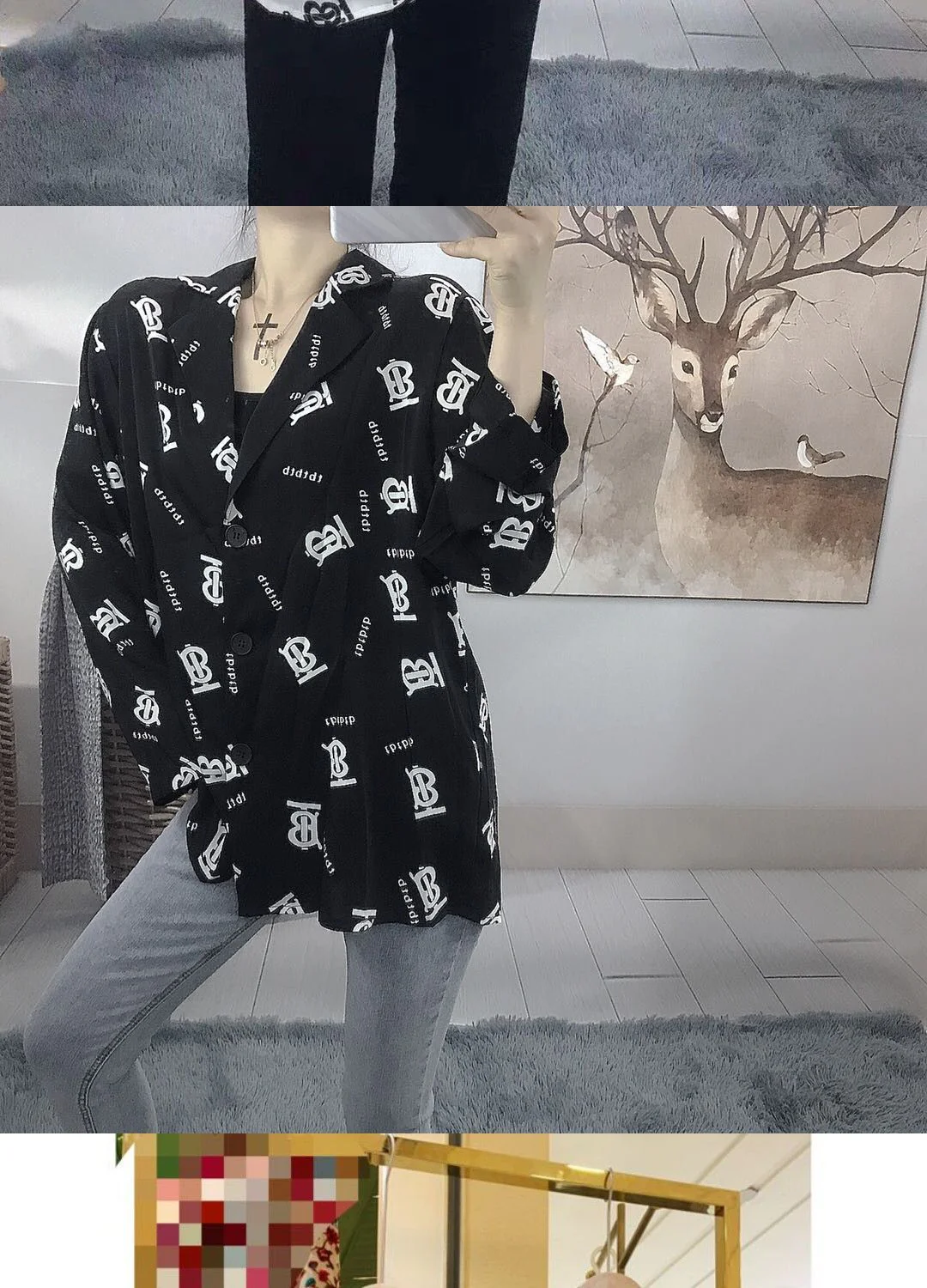 Fashion Versatile Printed Small Suit Long Sleeve Shirt 1024042714