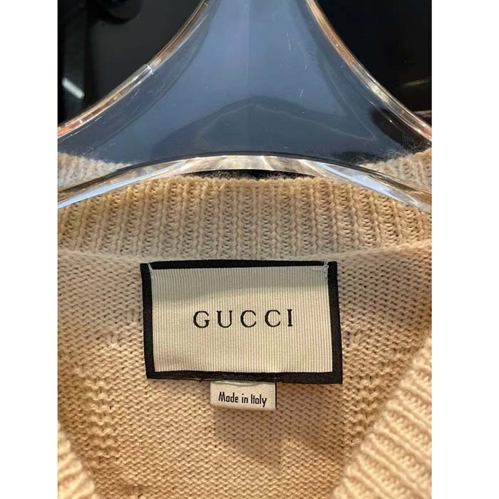 Gucci Women GG Wool Sweater Cream Crewneck Dropped Shoulder Long Sleeves