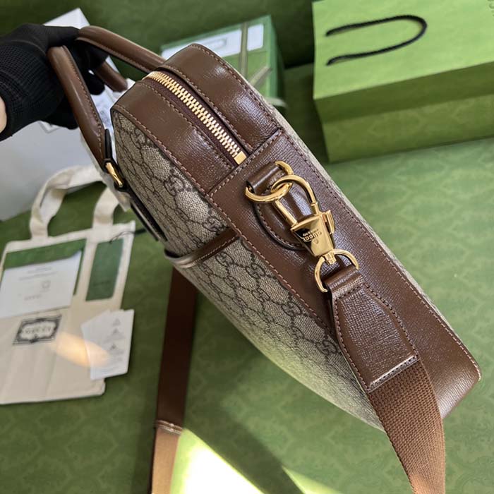 Gucci Unisex Business Case Interlocking G Beige Ebony GG Supreme Canvas