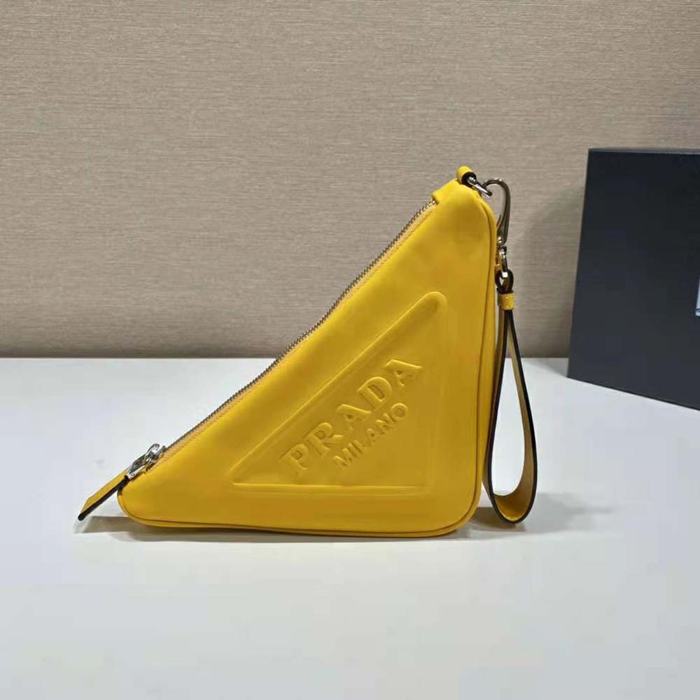 Prada Women Leather Triangle Leather Pouch-Yellow