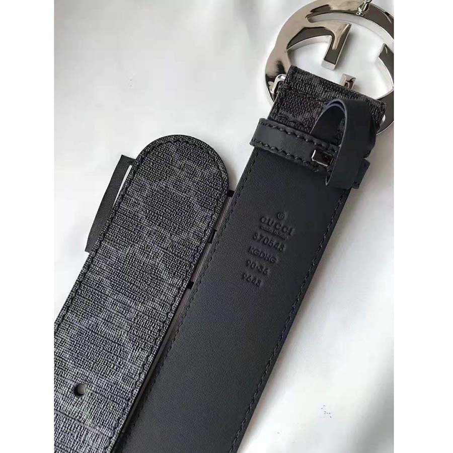 Gucci Unisex GG Supreme Belt with G Buckle in Black/Grey GG Supreme Canvas