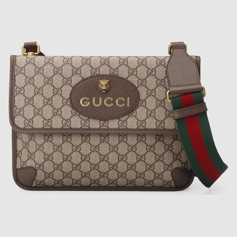 Gucci GG Unisex Neo Vintage Messenger Bag in Beige/Ebony GG Supreme Canvas