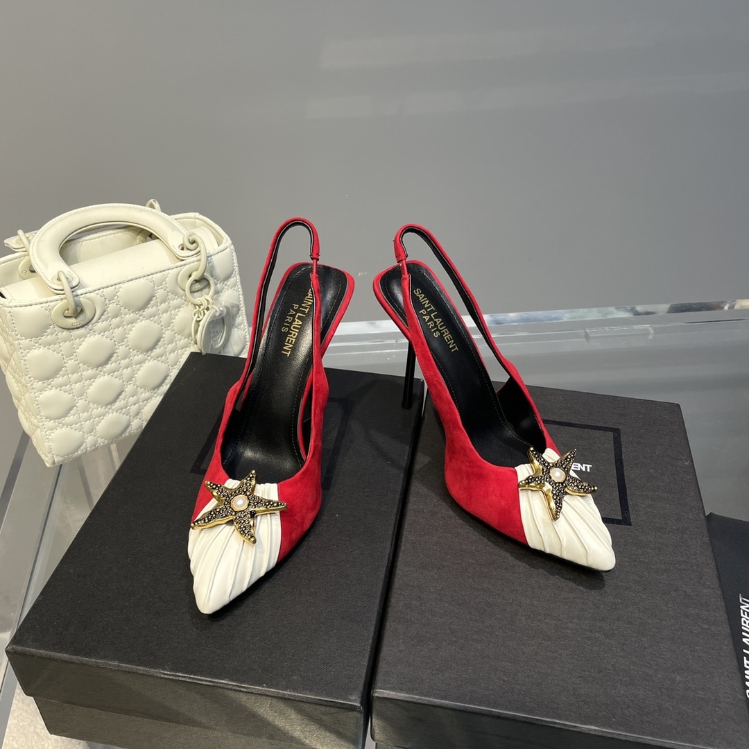 Saint Laurent Womens Silk Slingback Pumps Black For Women 0425020836