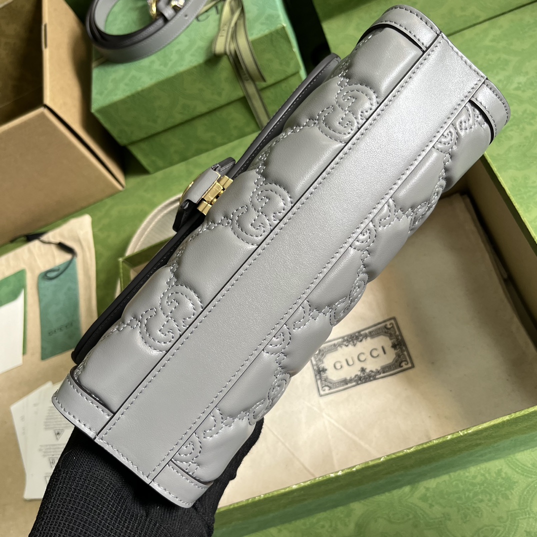 Gucci Women GG Matelassé Small Bag Light Grey Double G