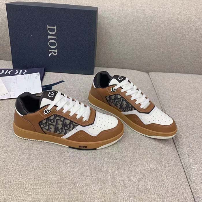 Dior Unisex Shoes CD B27 Low-Top Sneaker Brown Cream Smooth Calfskin Beige Black Oblique Jacquard