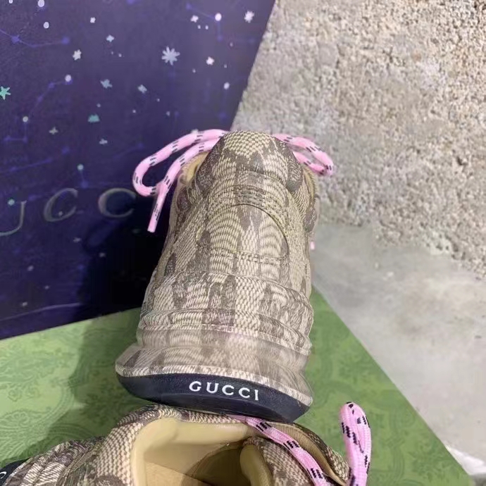 Gucci Unisex GG Run Sneaker Beige Ebony Leather GG Water Transfer Print