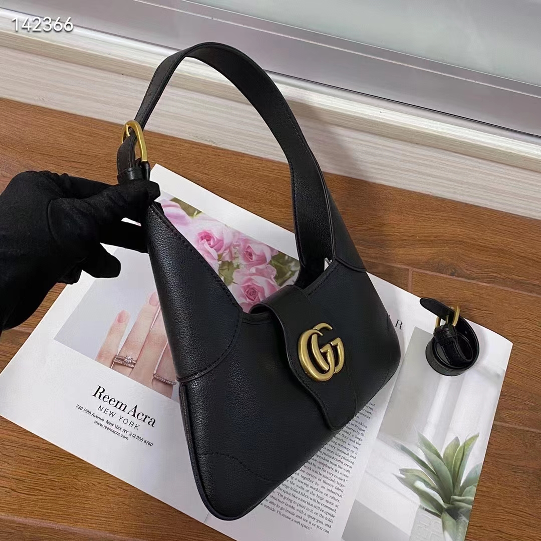 Gucci Women GG Aphrodite Small Shoulder Bag Black Soft Leather Shiny