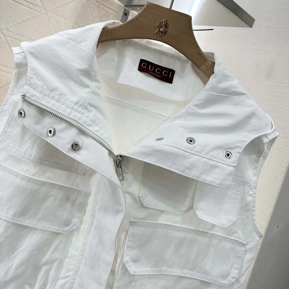 Gucci Women Light Cotton Canvas Gilet with Embroidery 826617 Z8B1S