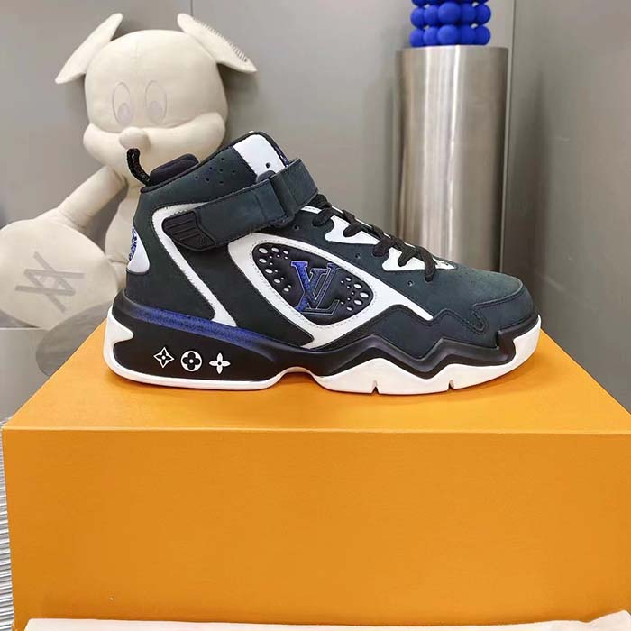 Louis Vuitton LV Unisex Trainer 2.0 Sneaker Boot Black Suede Calf Leather