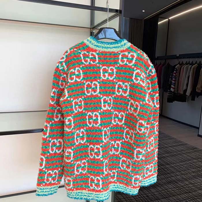 Gucci Men Maxi GG Cotton Cardigan Red Green Long Sleeves V-Neck