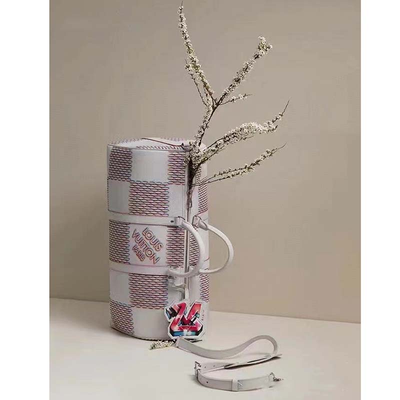 Louis Vuitton LV Unisex Keepall 50B White Damier Spray Cowhide Leather Textile Lining