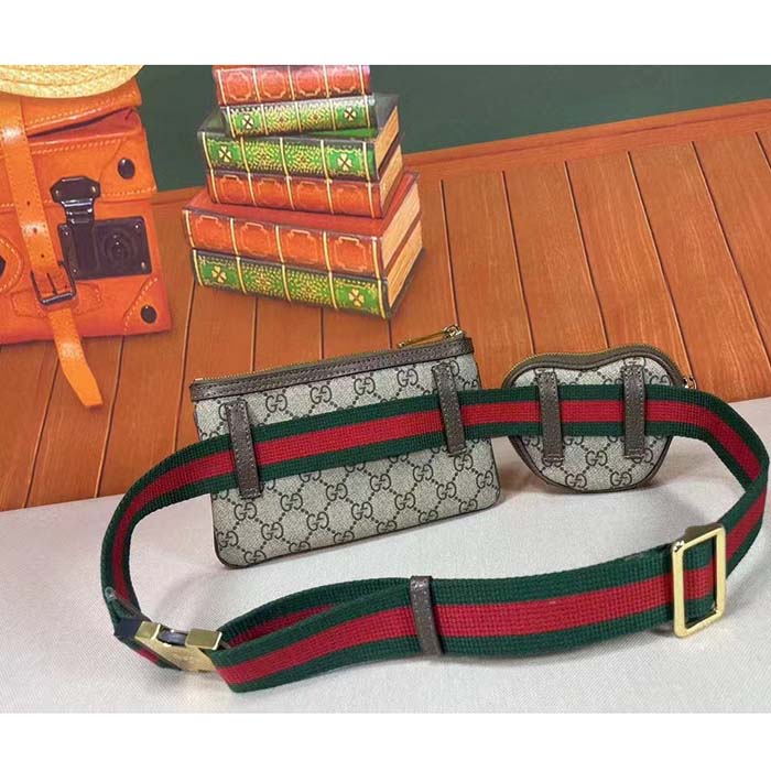 Gucci Unisex Ophidia GG Heart Utility Belt Coin Purse Pouch Beige Ebony Supreme Canvas