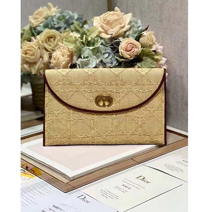 Dior Unisex CD 30 Montaigne Avenue Pouch Flap Natural Cannage Raffia