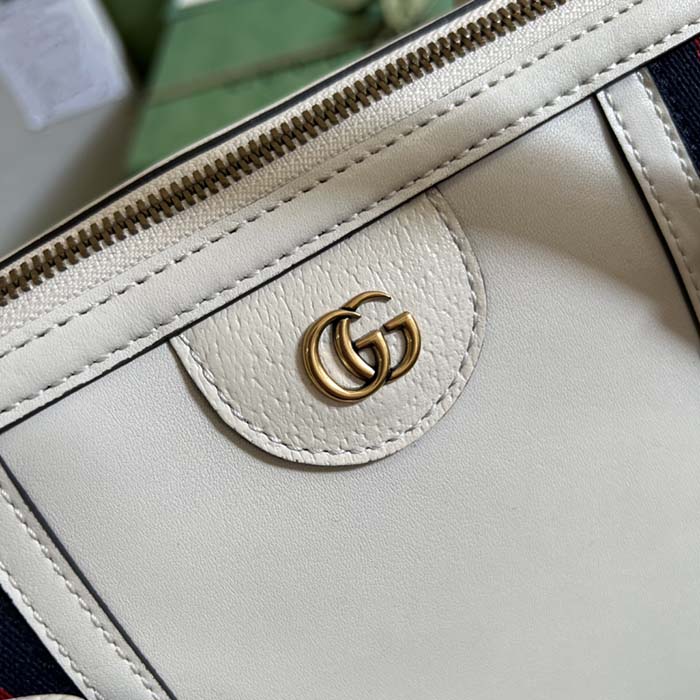 Gucci Unisex GG Bauletto Medium Top Handle Bag White Leather Double G