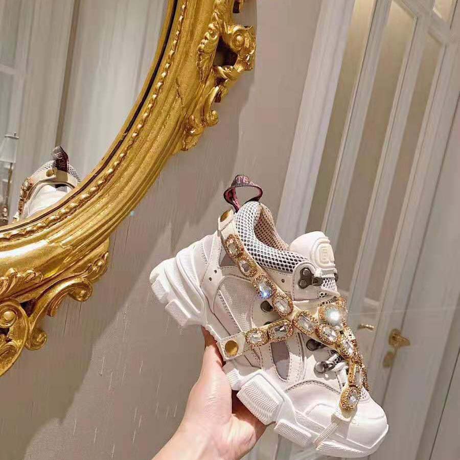 Gucci Women Flashtrek Sneaker with Removable Crystals 5.6cm Height-White