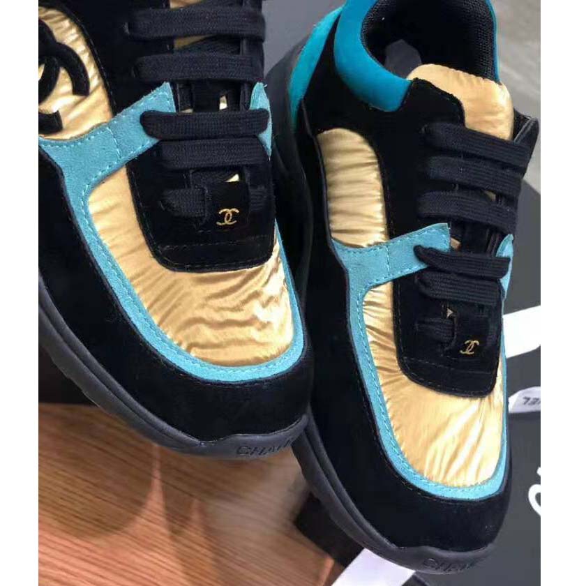 Chanel Women Velvet Calfskin & Mixed Fibers Sneakers-Gold