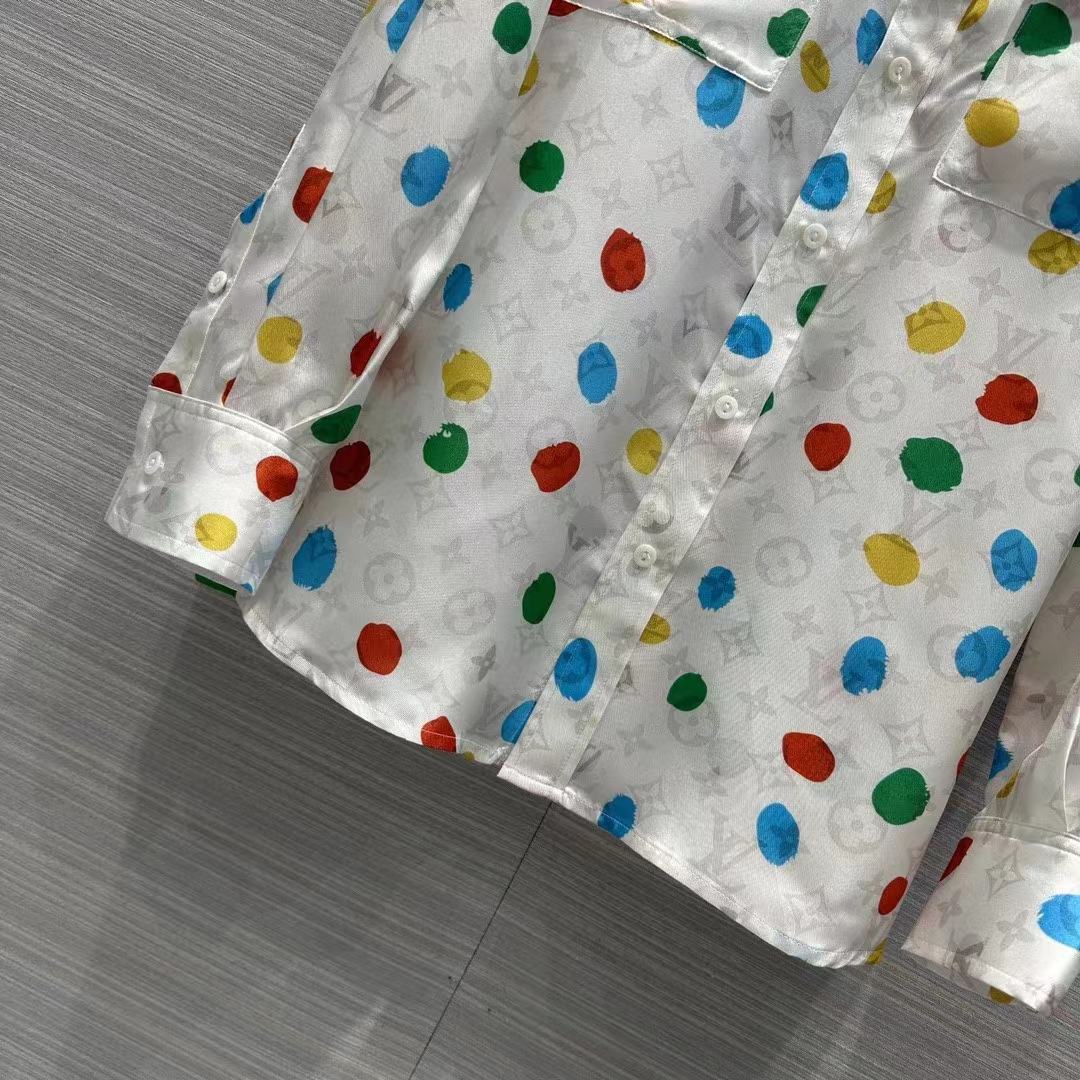 Louis Vuitton Women LV x YK Painted Dots Masculine Shirt Silk White Regular Fit