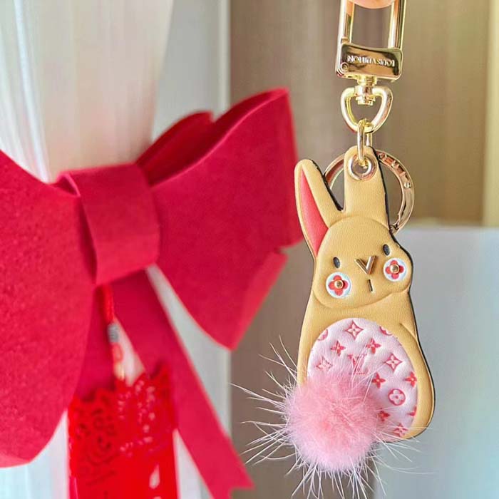 Louis Vuitton Unisex LV Bunny Key Holder Brown Pink Leather Canvas Mink