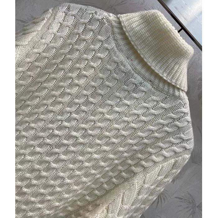 Gucci GG Men Cable Knit Wool Cashmere Sweater Ivory Blue Red Web Turtleneck Long Sleeves