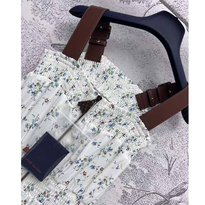 Louis Vuitton Women LV Floral Print Leather Strap Jumpsuit Silk Cotton White 1AFDYZ