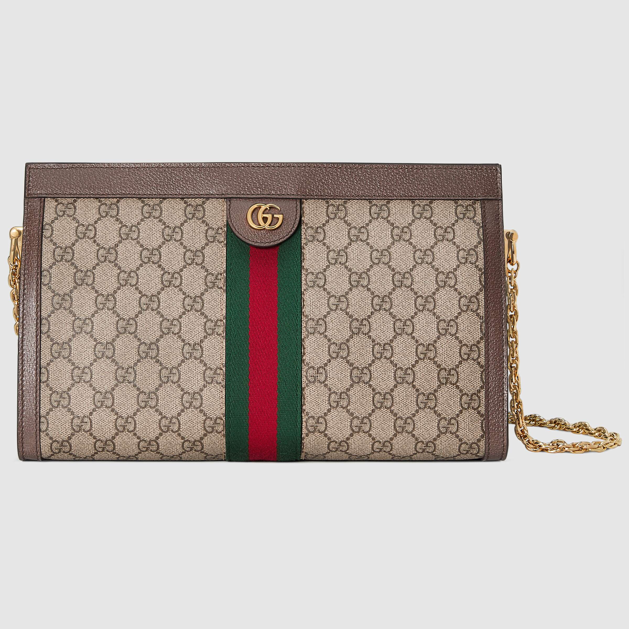 Gucci GG Women Ophidia Medium Shoulder Bag in Beige/Ebony GG Supreme Canvas