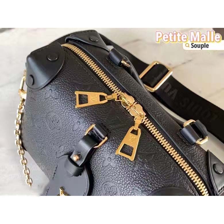 Louis Vuitton LV Women Petite Malle Souple Black Embossed Grained Cowhide Leather