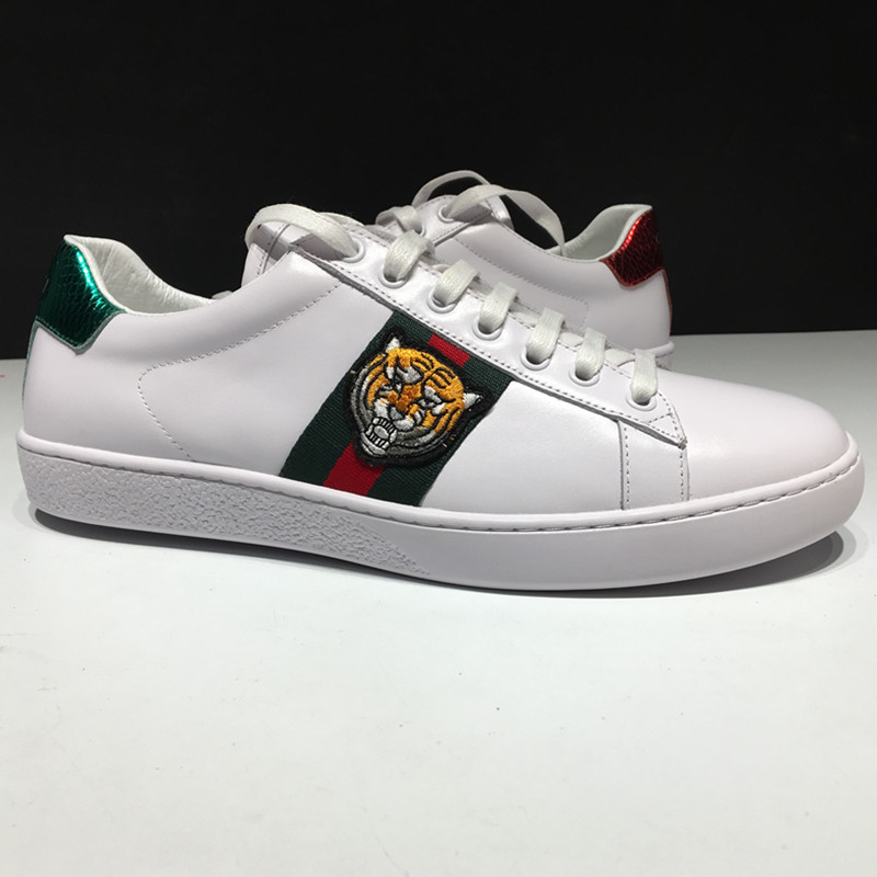 Gucci Men Ace Embroidered Sneaker Shoes with Tiger Web-White