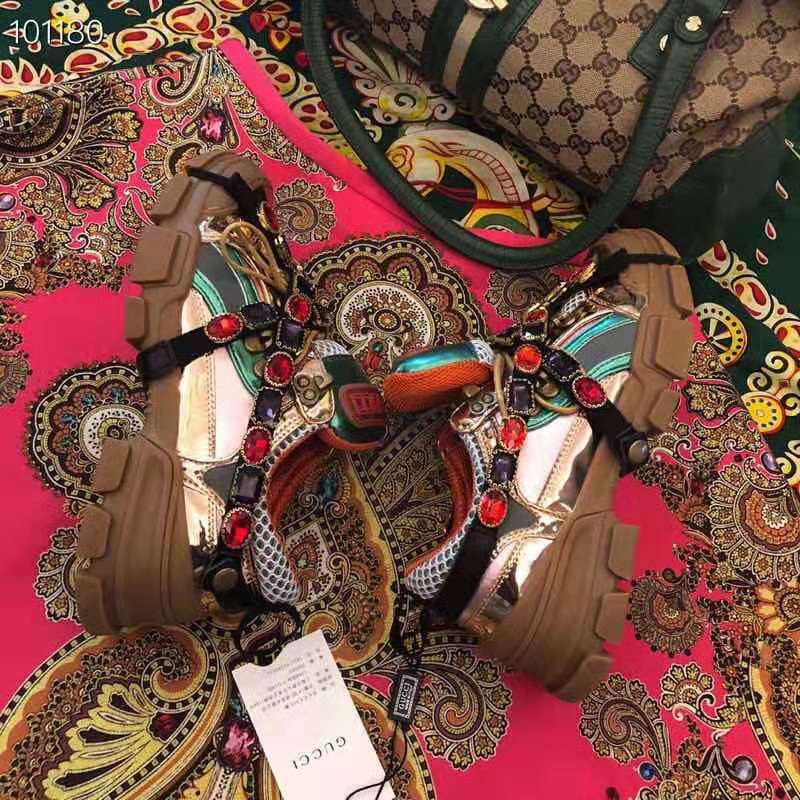 Gucci Women Flashtrek Sneaker with Removable Crystals 5.6cm Height-Brown