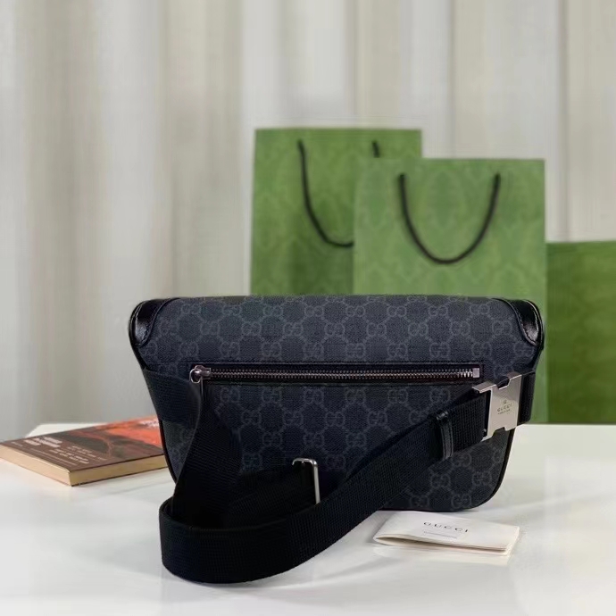 Gucci Unisex GG Large Belt Bag Black GG Supreme Canvas Leather Oval Interlocking G