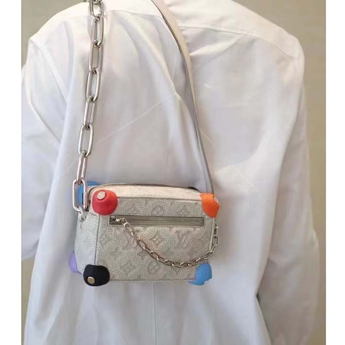 Louis Vuitton LV Unisex Mini Soft Trunk Chalk Taurillon Monogram Embossed Cowhide Leather