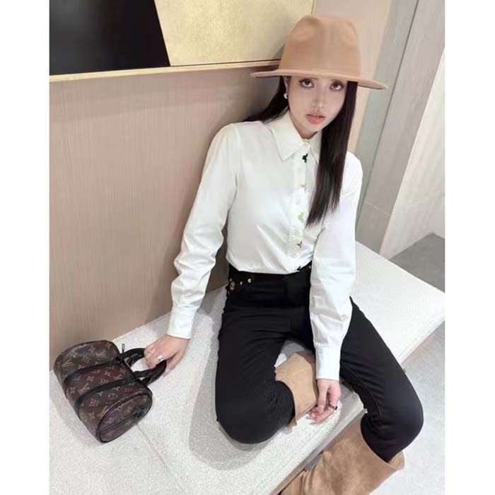 Louis Vuitton Women LV NIGHT Monogram Accent Shirt Cotton Polyamide Elastane Optical White