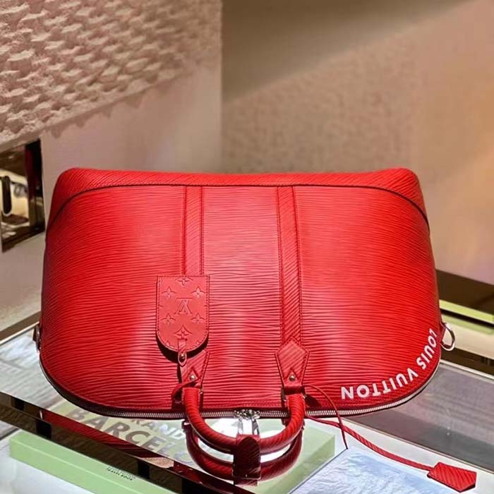 Louis Vuitton LV Unisex Alma Travel GM Vermillon Red Epi XL Grained Leather Handle Clip