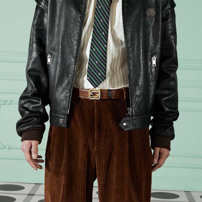 Gucci GG Unisex Belt Squared Interlocking G Buckle Black Leather 30 MM Width