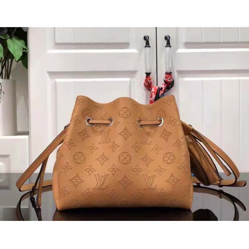 Louis Vuitton LV Women Bella Bucket Bag Mahina Arizona Brown Calfskin Calf Monogram