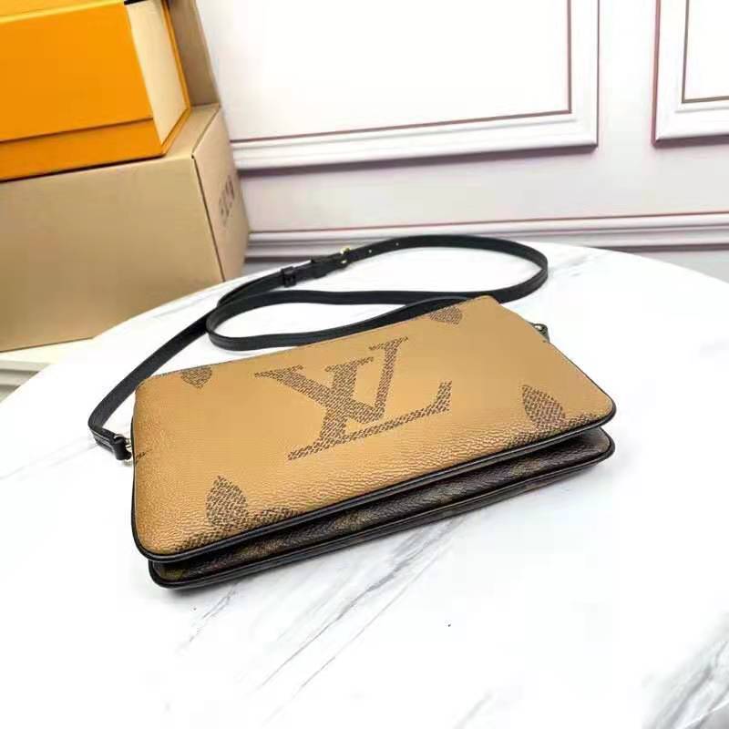 Louis Vuitton LV Unisex Double Zip Pochette Monogram Giant Reverse Monogram Coated Canvas