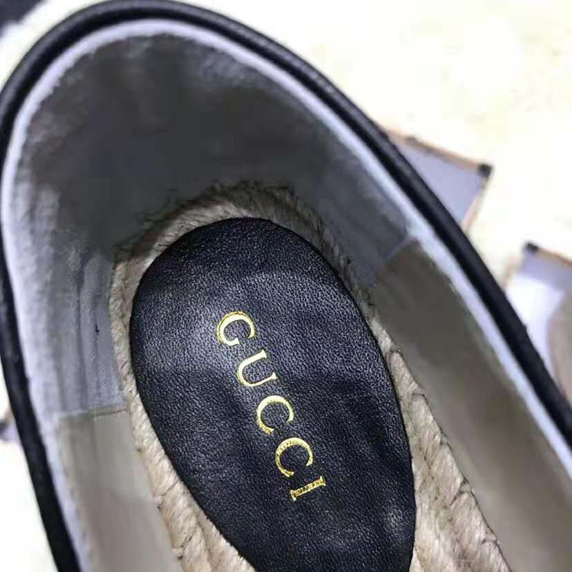 Gucci Women Chevron Leather Espadrille with Double G in 5.1 cm Height-Black