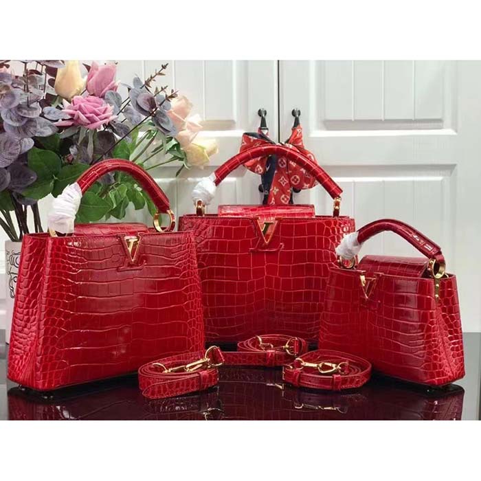 Louis Vuitton LV Women Capucines MM Handbag Red Crocodilien Brillant Savoir Faire