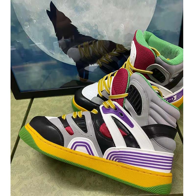 Gucci Unisex GG Gucci Basket Sneaker Black Demetra Rubber Interlocking G Patch