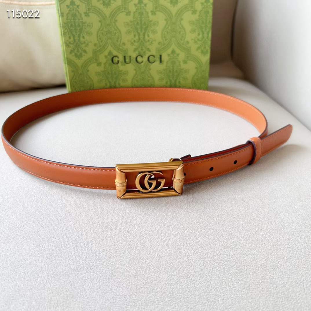 Gucci Unisex GG Belt Double G Buckle Bamboo Cuir Leather 1.8 CM Width