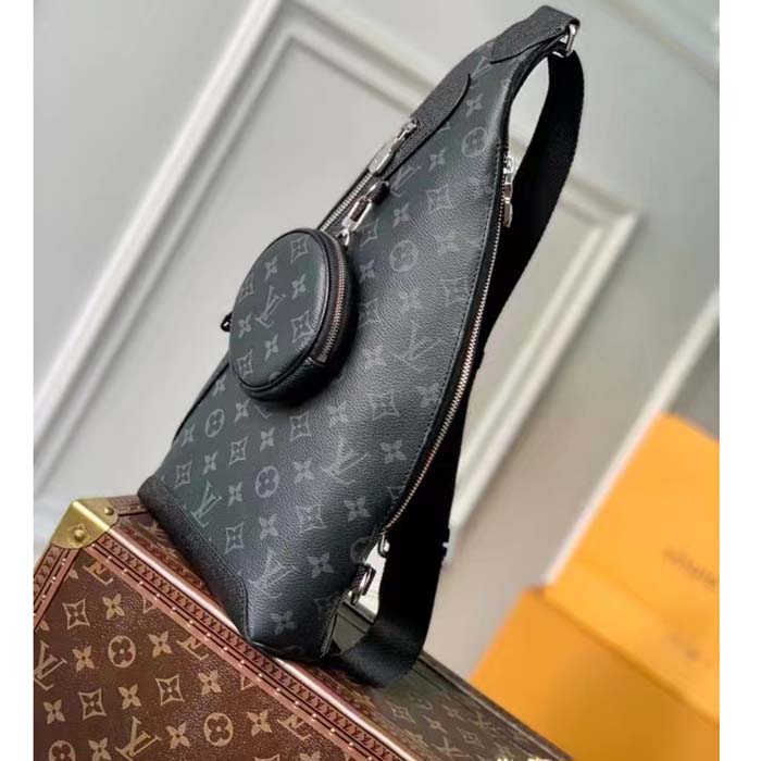 Louis Vuitton LV Unisex Duo Slingbag Black Monogram Coated Canvas Taiga Cowhide Leather