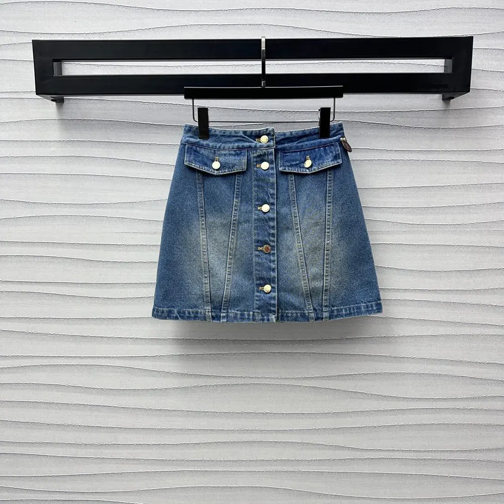 Louis Vuitton Women Button Front Denim Mini Skirt 1AGOTP