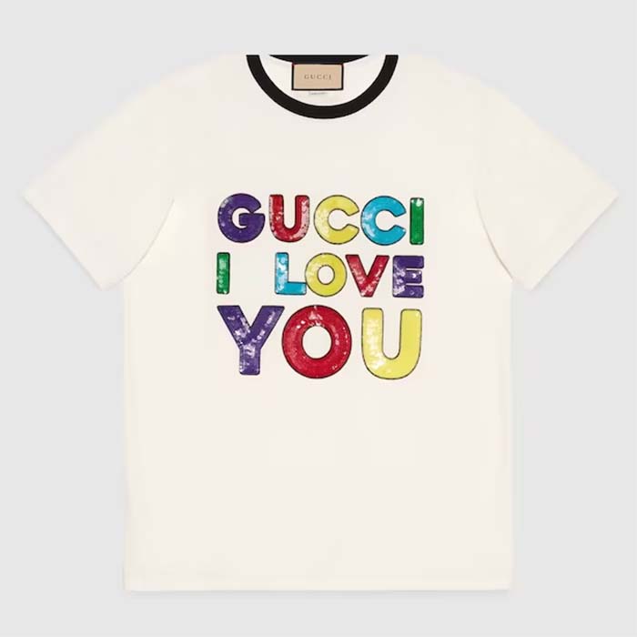 Gucci Men GG Cotton Jersey T-Shirt Embroidery Off White Crewneck Short Sleeves