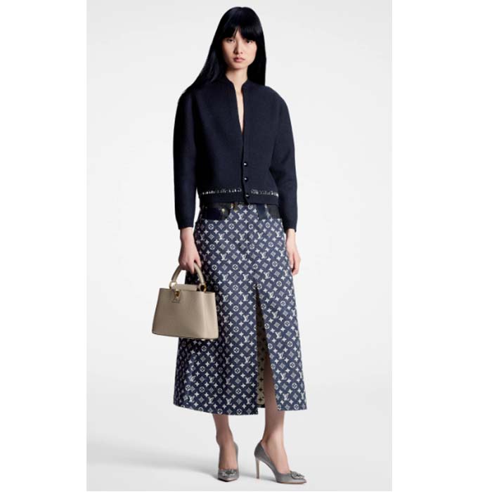 Louis Vuitton Women LV Monogram Denim Midi Skirt Cotton Navy