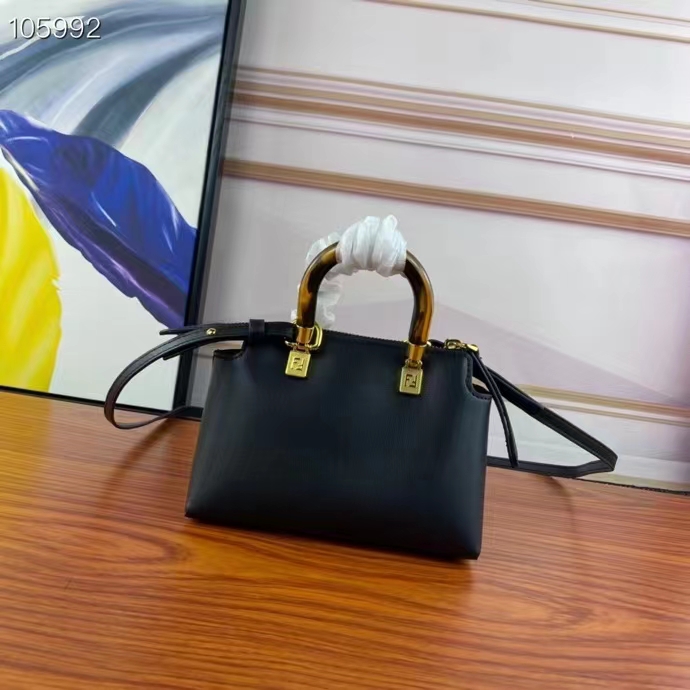 Fendi Women FF By The Way Mini Small Black Leather Boston Bag