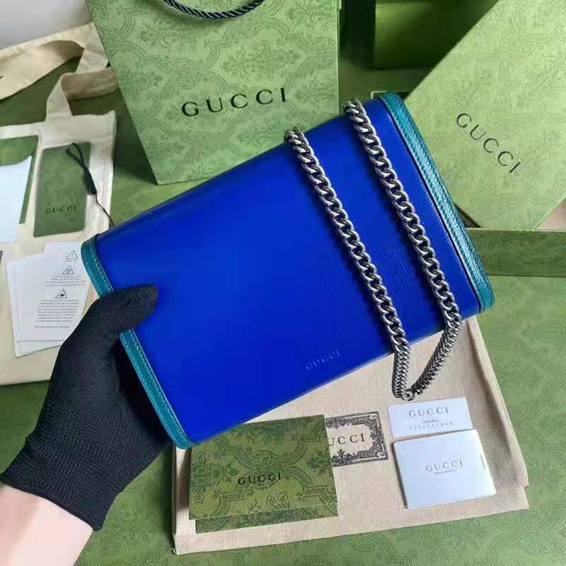 Gucci GG Women Dionysus Small Shoulder Bag Blue Leather with Turquoise Leather