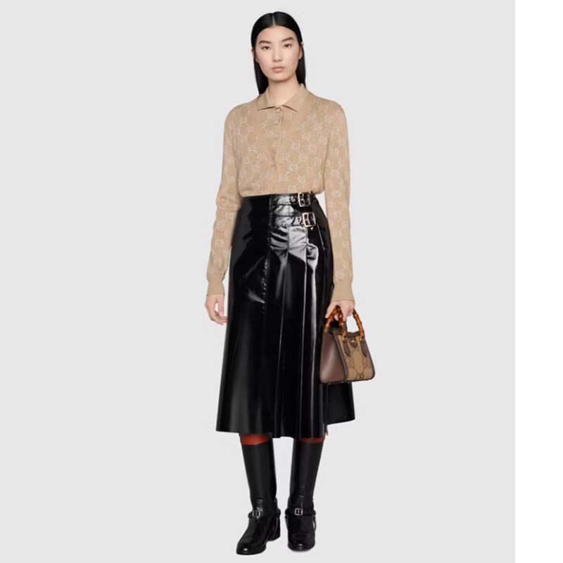 Gucci Women Gucci Diana Jumbo GG Mini Tote Bag Camel Brown Canvas