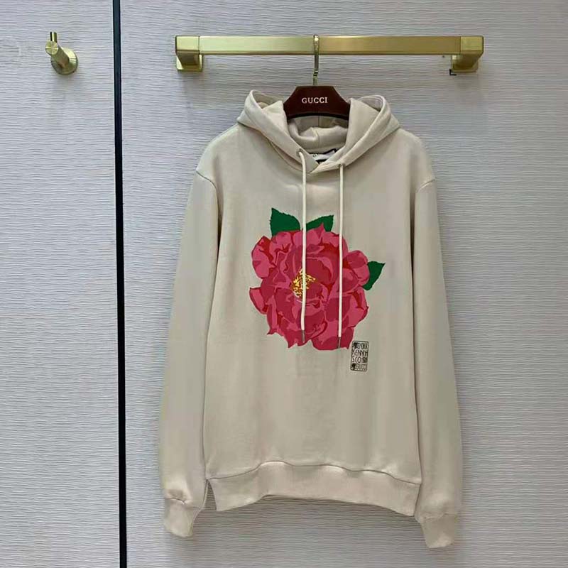 Gucci Men Ken Scott Print Cotton Hooded Sweatshirt Fixed Hood Oversize Fit Cotton